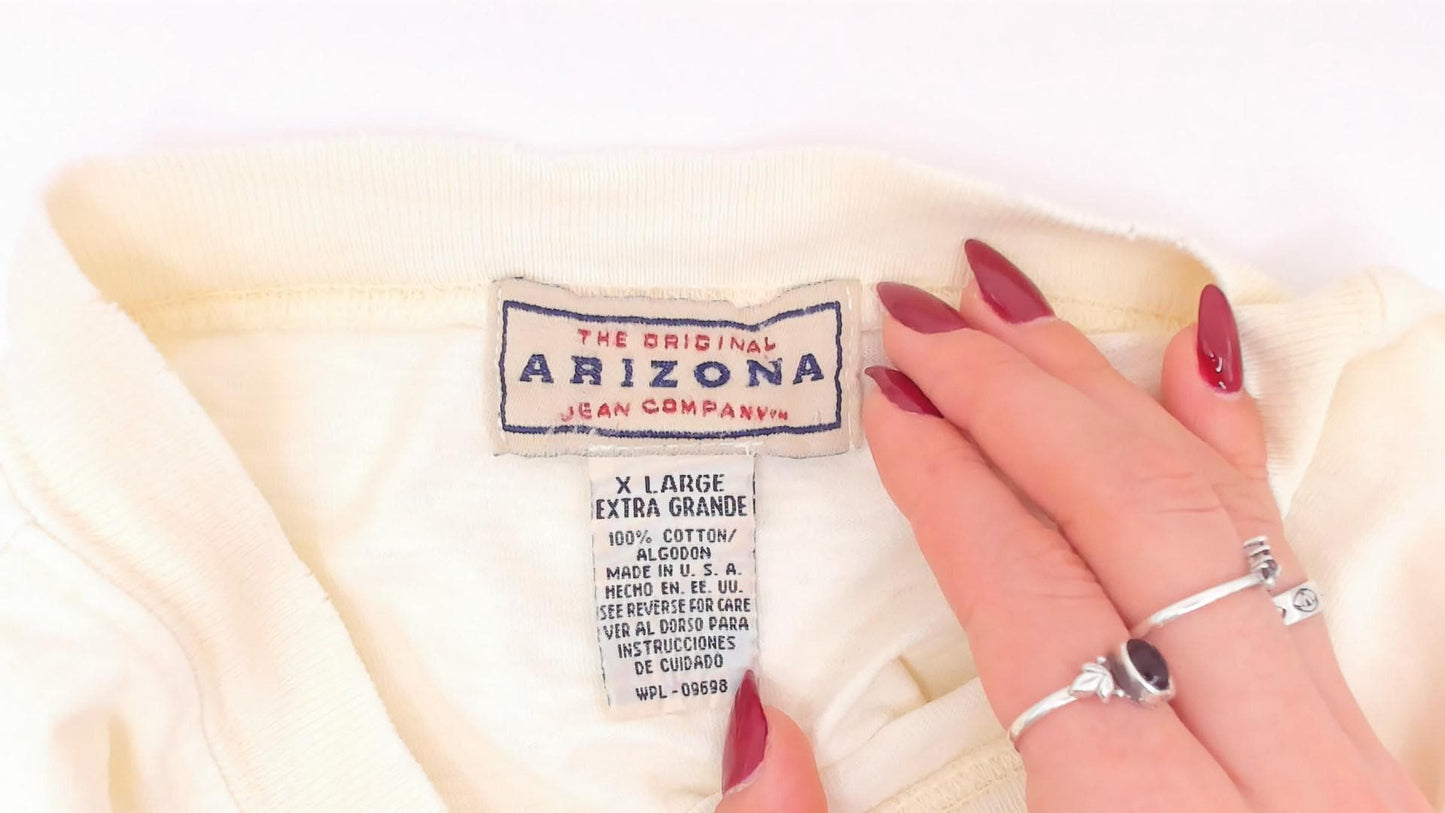 90s Arizona Jean Co Zonz Graphic Tee Cream Cotton Distressed Extra Large XL