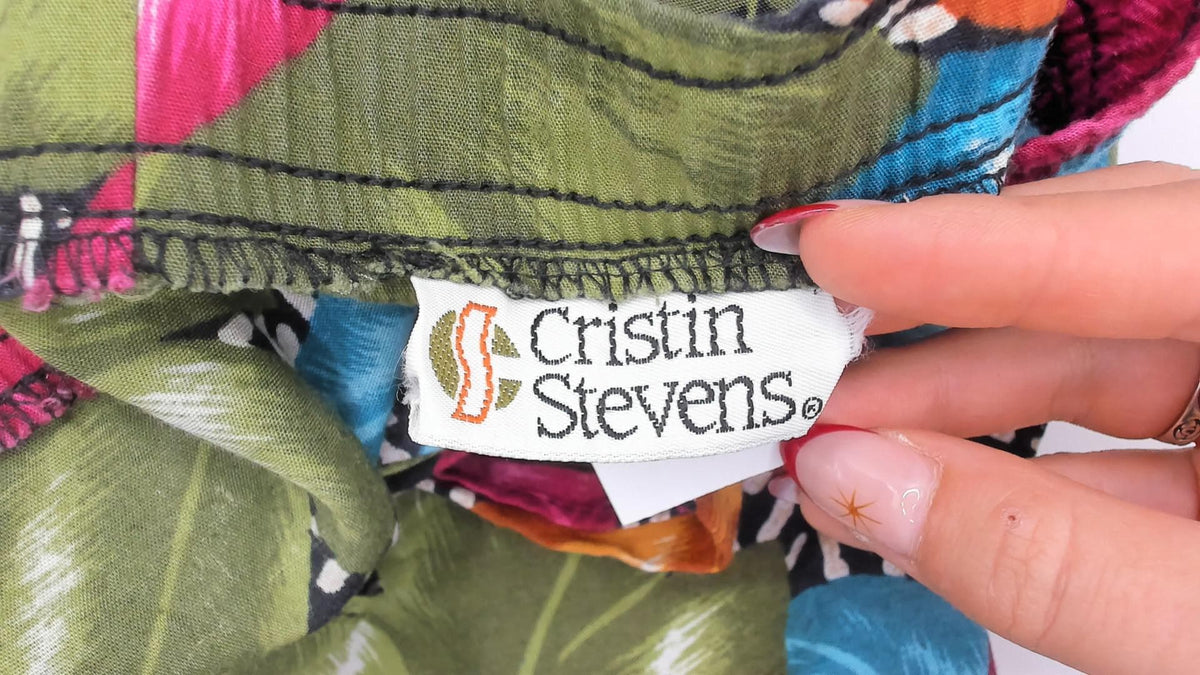 90s Cristin Stevens Tropical Leaf Wrap Skort Magenta Teal Mini Extra Large XL