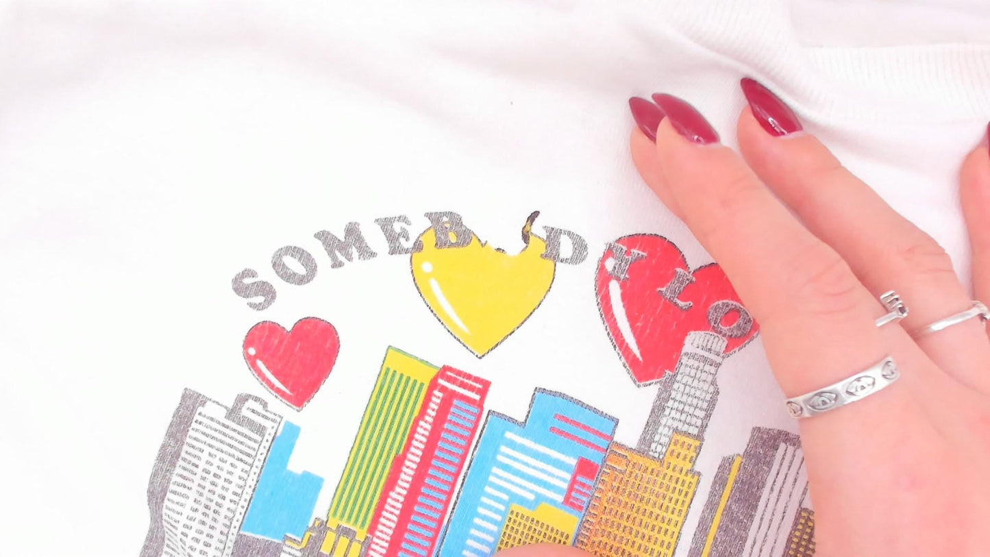 2000s Delta Crop Tee Los Angeles Skyline Hearts White Small