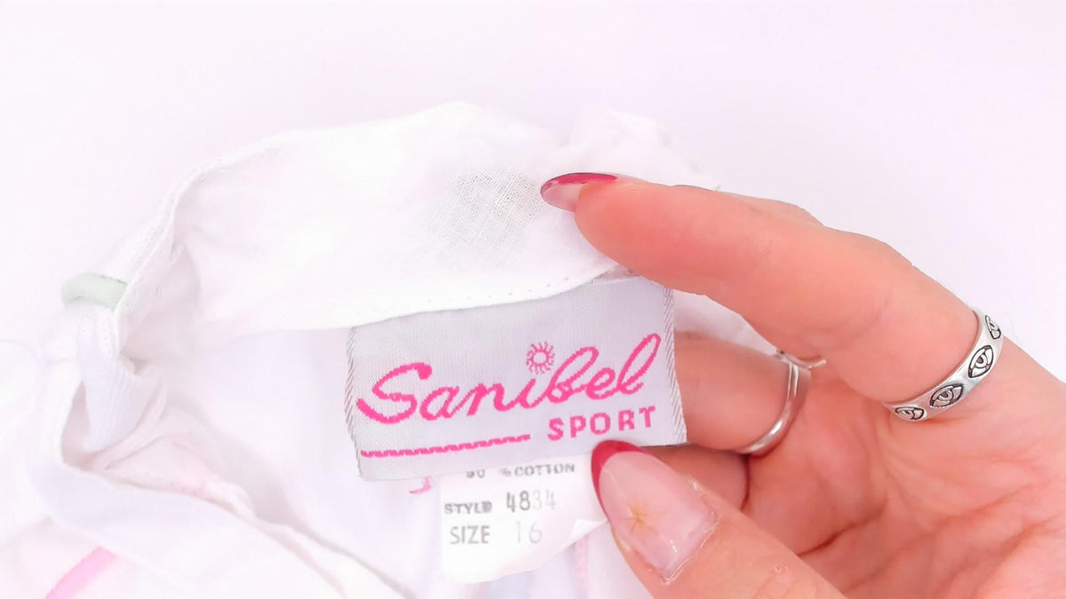 80s Sanibel White Cotton A-Line Midi Skirt Pastel Rainbow Button Front Medium
