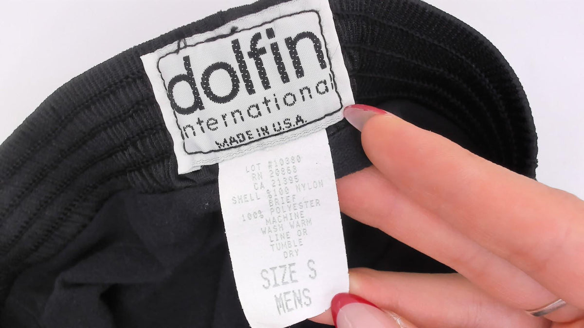 80s Dolfin Black Satin Running Shorts Dolphin Logo Small S