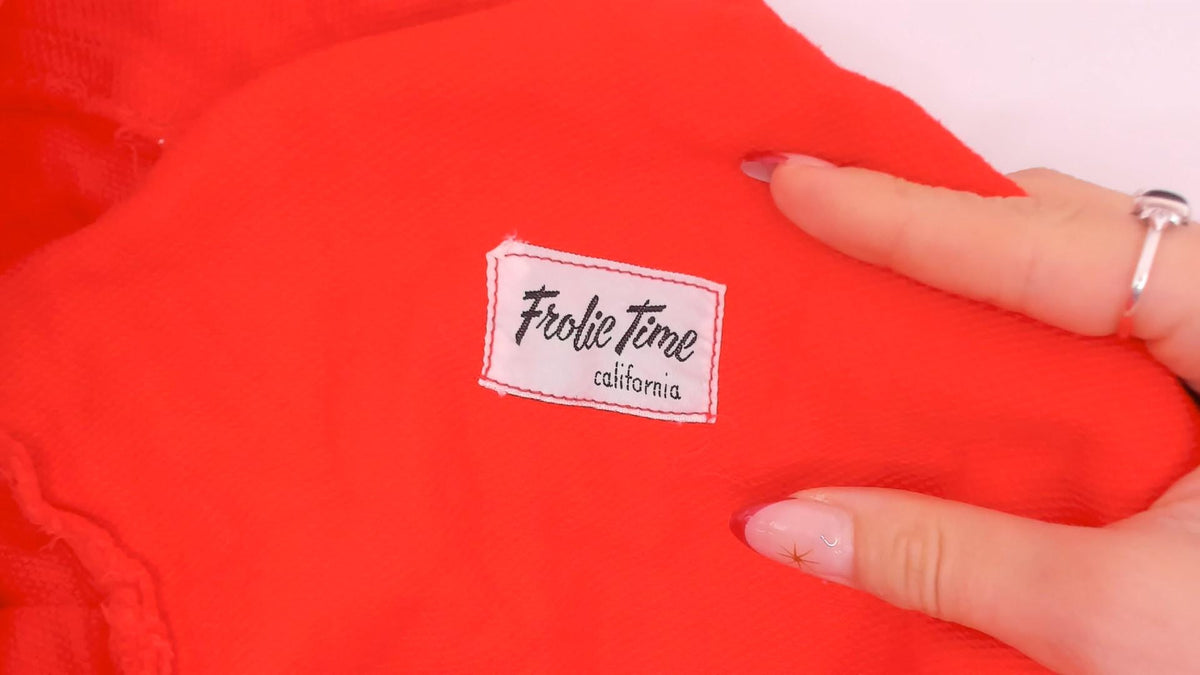 60s Frolic Time California Red Fit And Flare Dress Square Neckline Small S