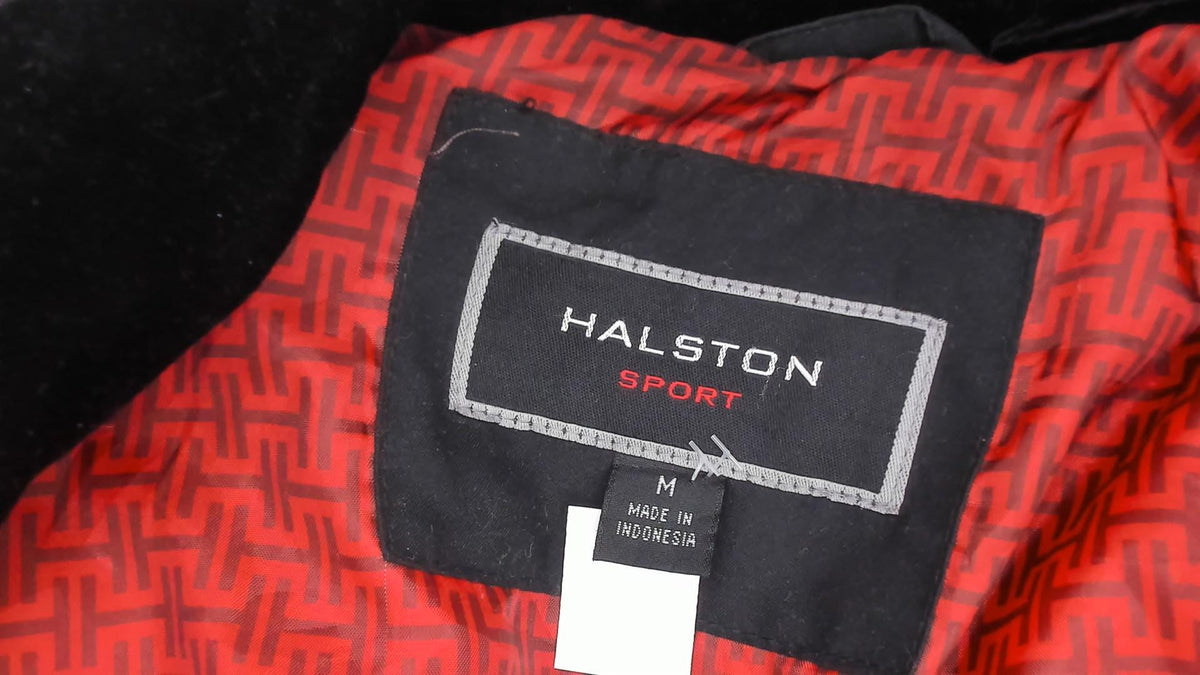 90s Halston Sport Black Quilted Jacket Diamond Stitch Velvet Collar Medium M