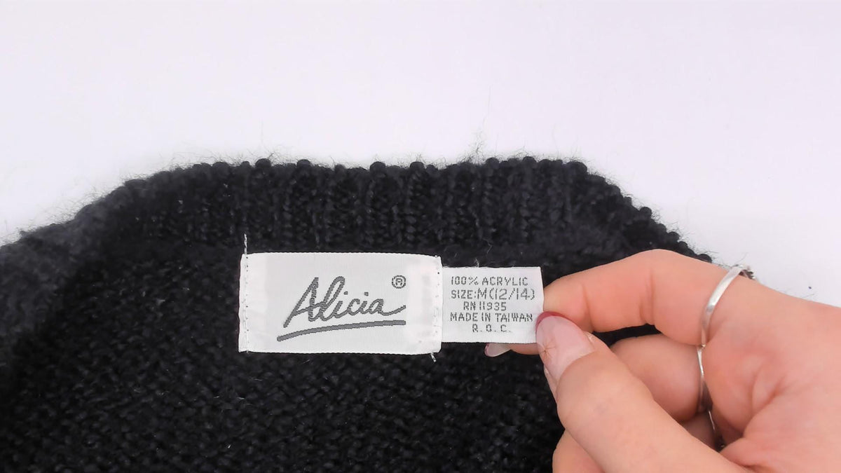 80s Black Double Breasted Cardigan Knit Sweater V Neck Medium M