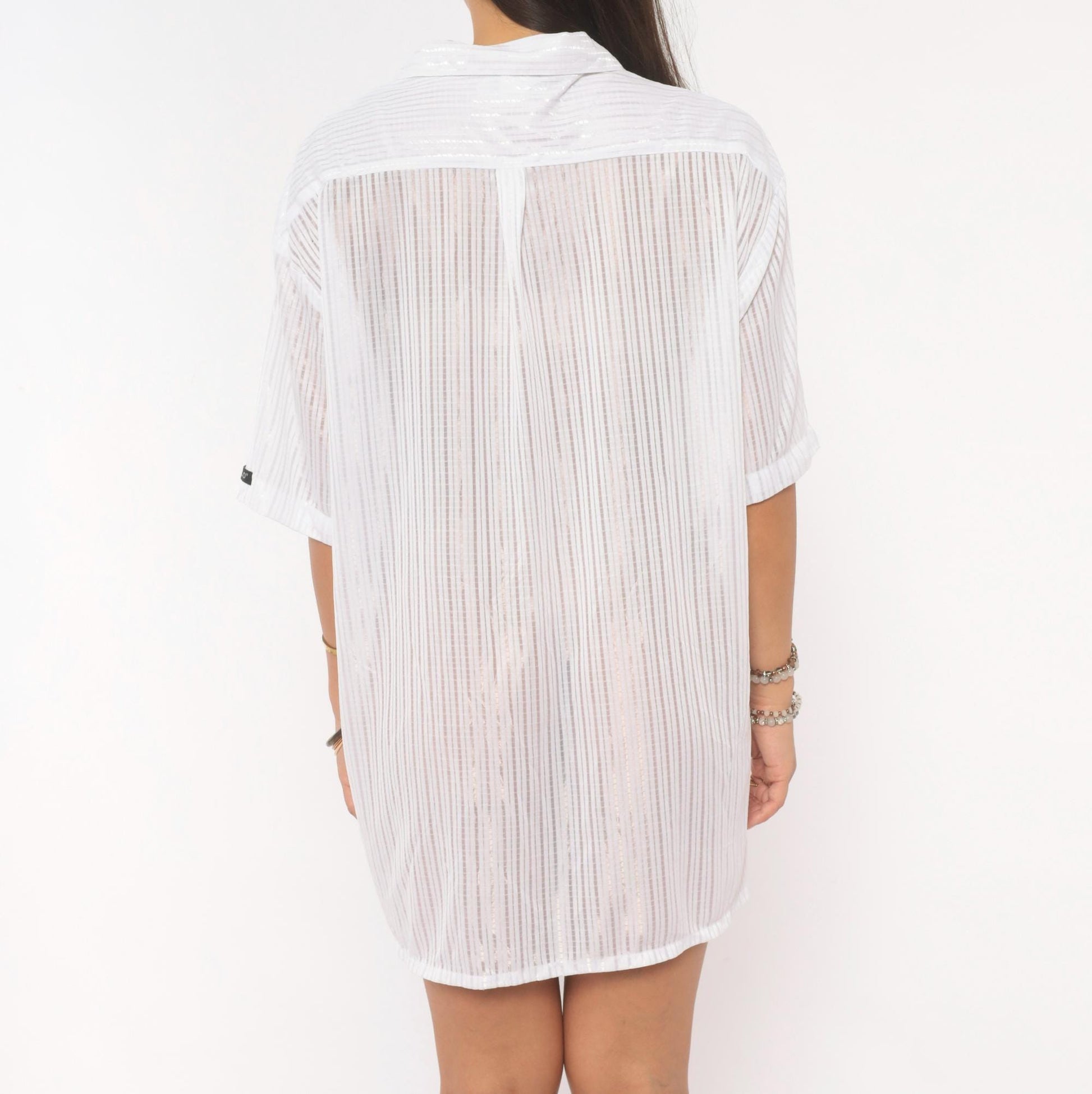 Y2K Solo White Striped Camp Collar Shirt Short Sleeve Plus Size 2X