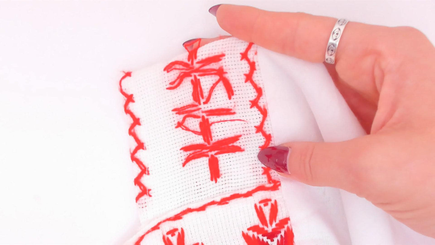 90s White Peasant Blouse Embroidered Red Cross Stitch Square Neck Puff Sleeve Medium