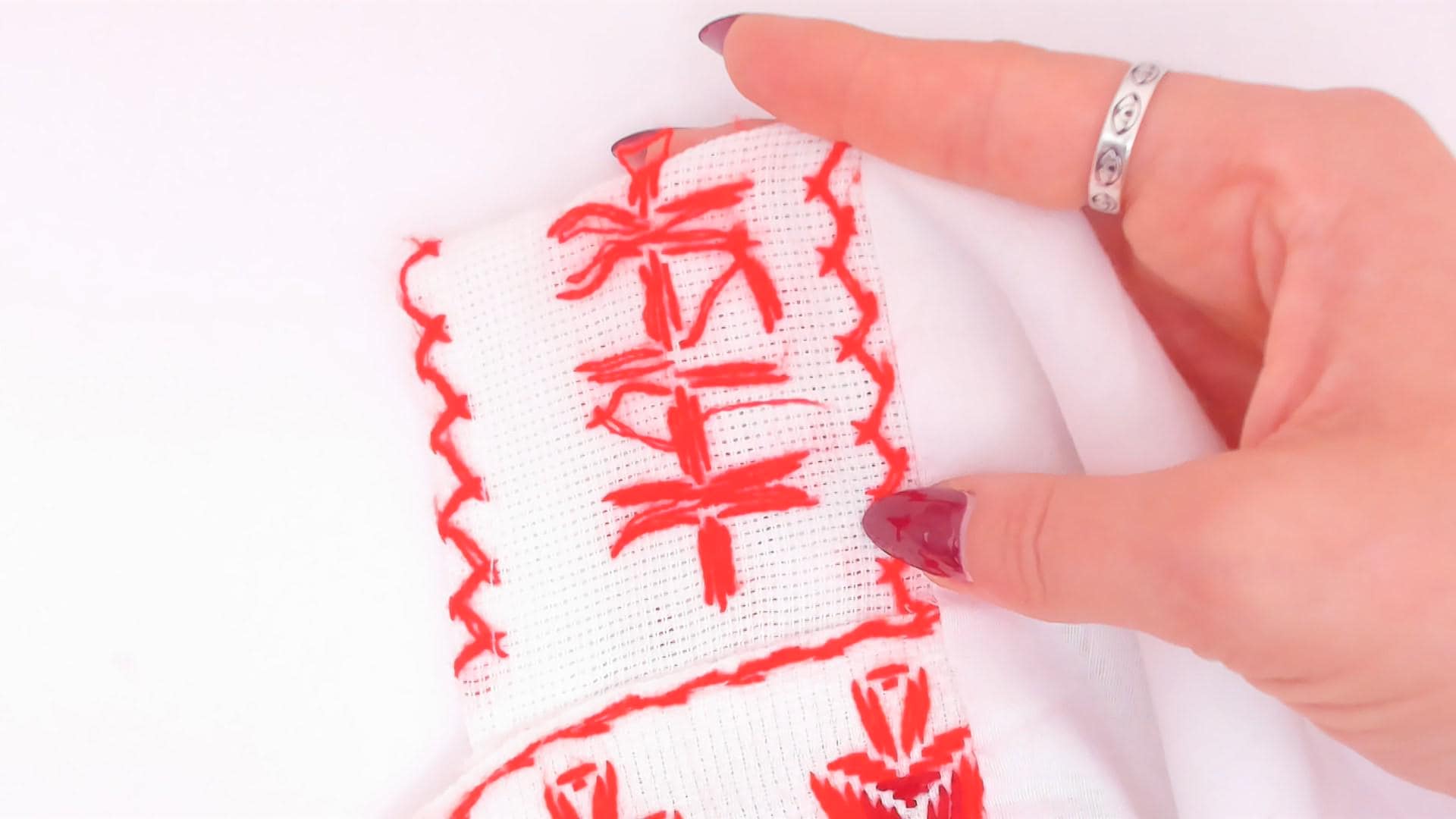 90s White Peasant Blouse Embroidered Red Cross Stitch Square Neck Puff Sleeve Medium