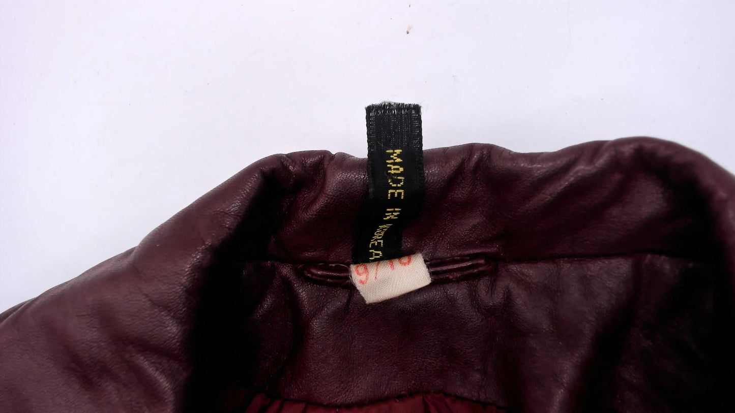 70s Burgundy Leather Blazer Single Button Notched Lapel Fitted Waist XS