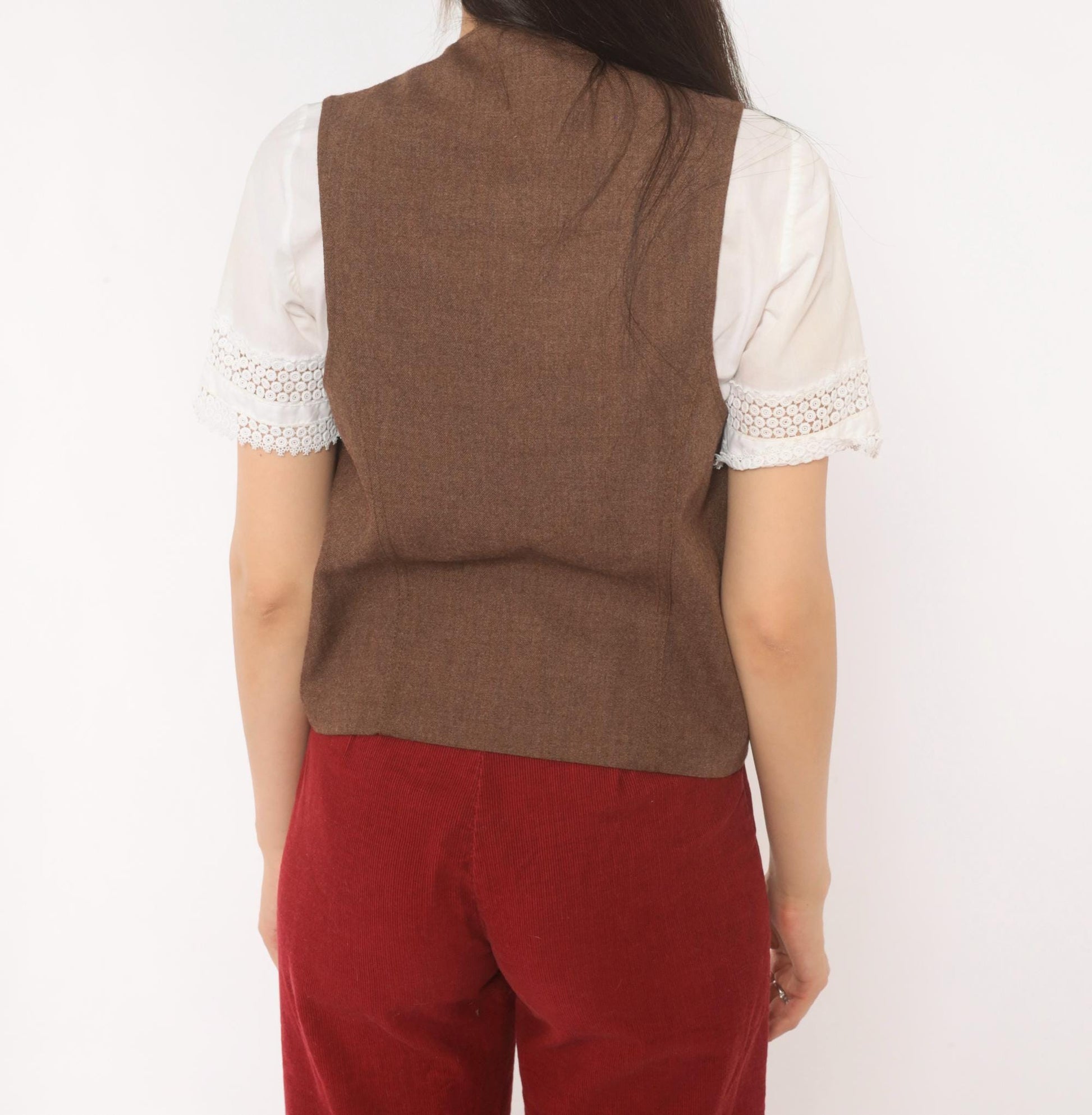 70s Angels Flight Wool Herringbone Vest Brown V-Neck Button Front Small S
