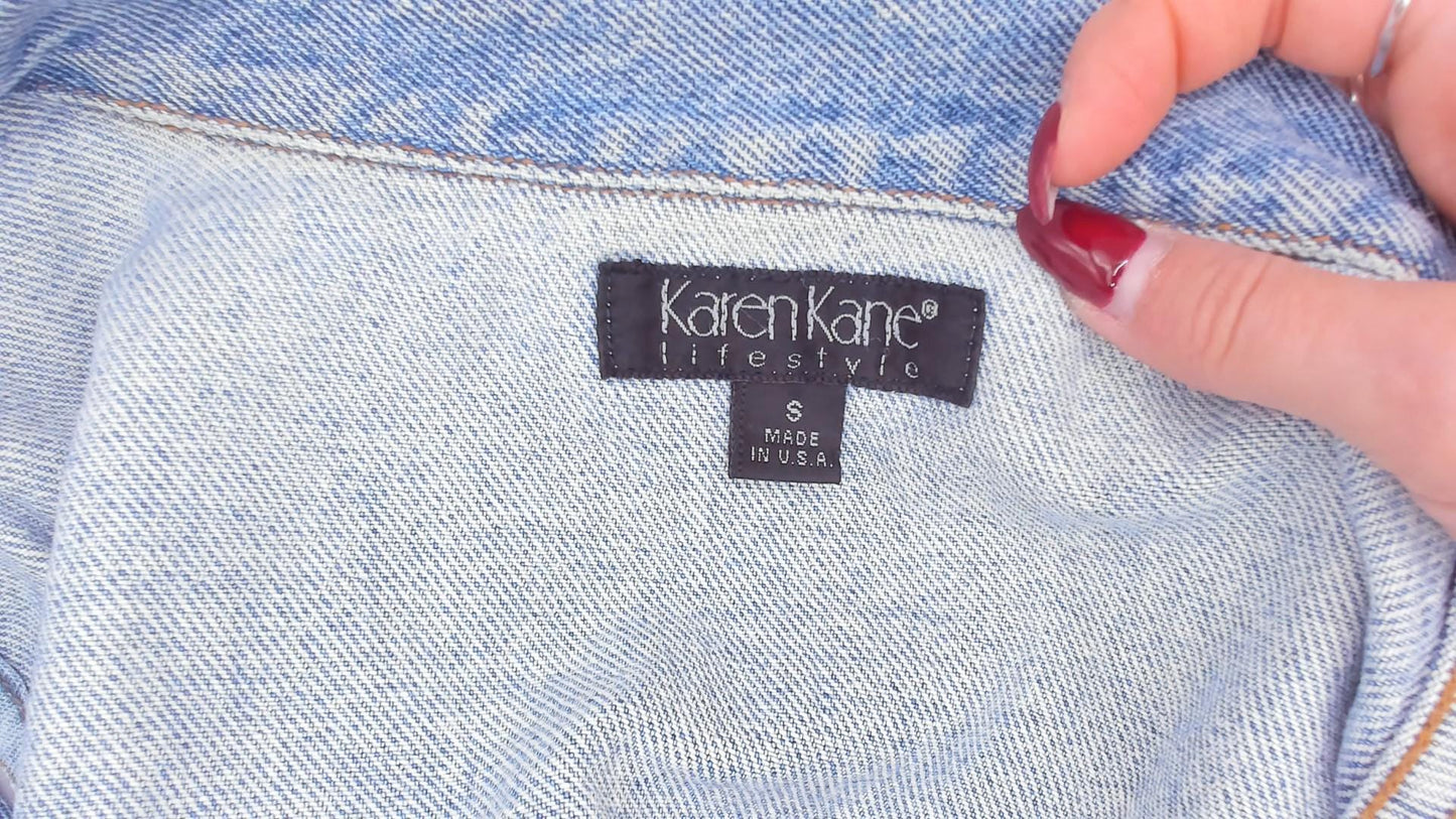 90s Karen Kane Light Blue Denim Vest Cropped Button Front Small S