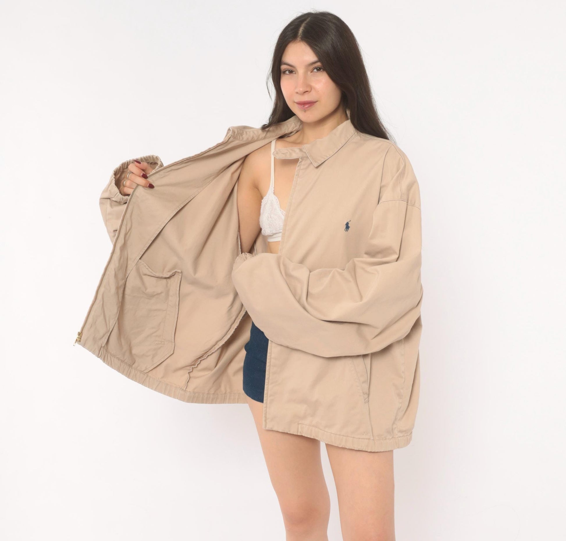 Ralph Lauren Harrington Jacket 90s Tan Cotton Zip Windbreaker XXL
