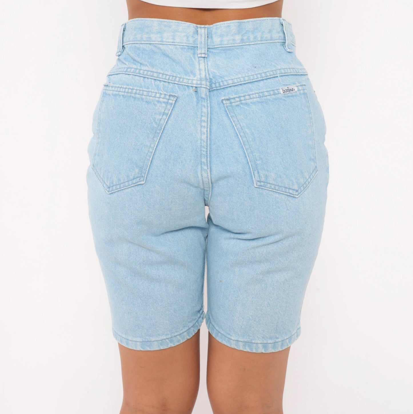 90s Bonjour Light Wash Denim Bermuda Shorts High Rise Button Fly Women's 26