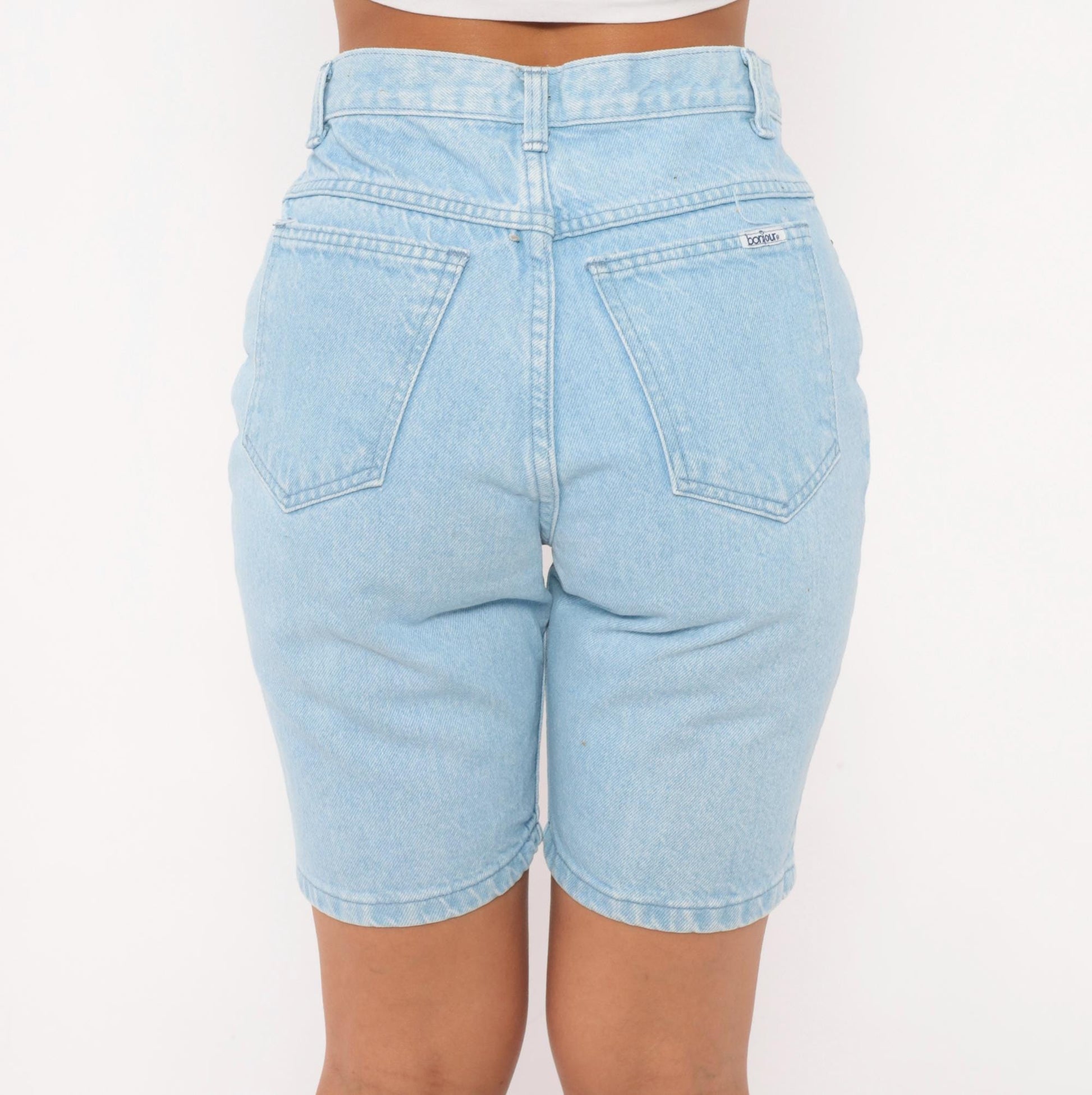90s Bonjour Light Wash Denim Bermuda Shorts High Rise Button Fly Women's 26