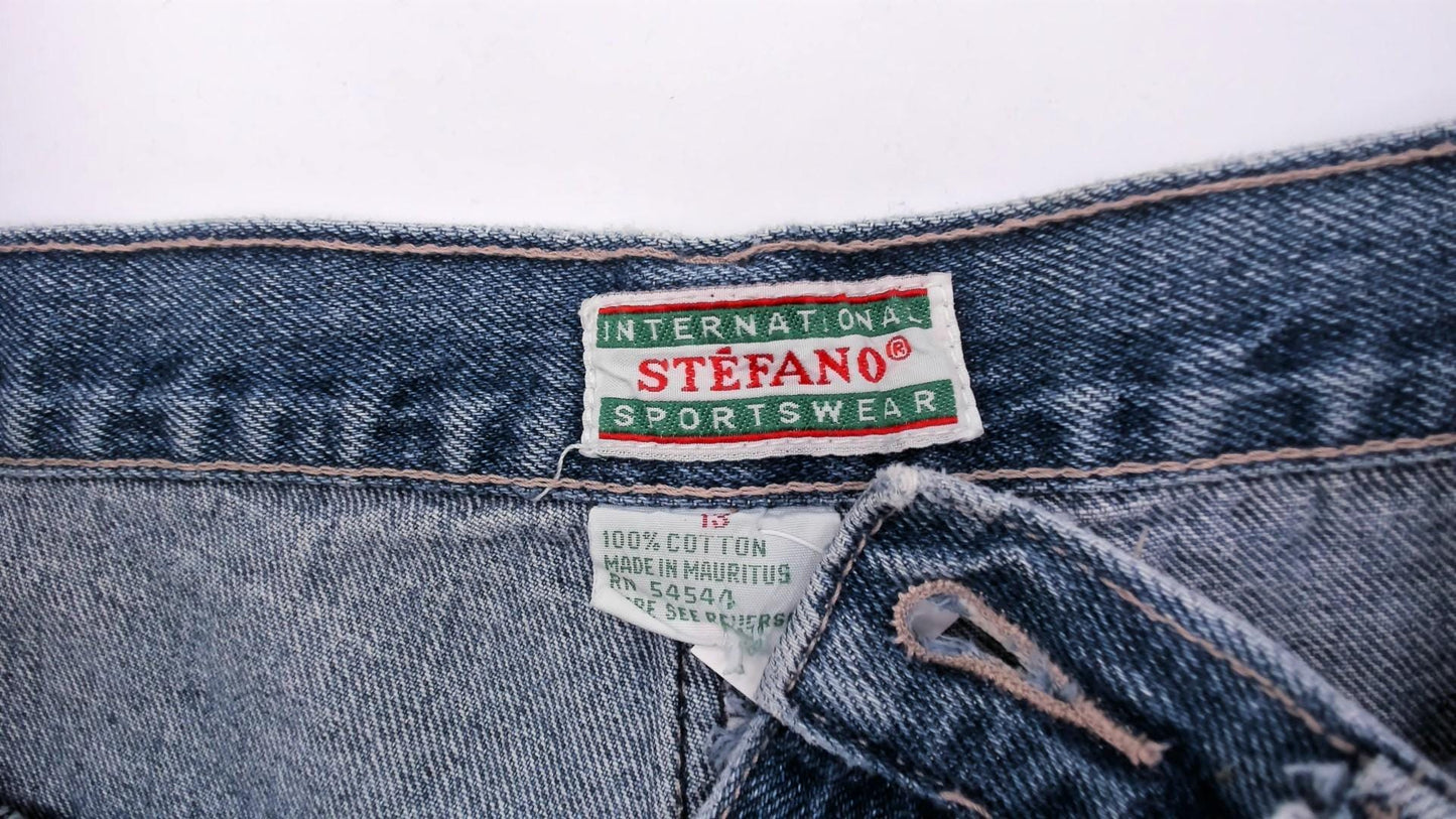 90s Stefano Denim Pencil Skirt High Waist Paneled Seam Blue Cotton Medium M