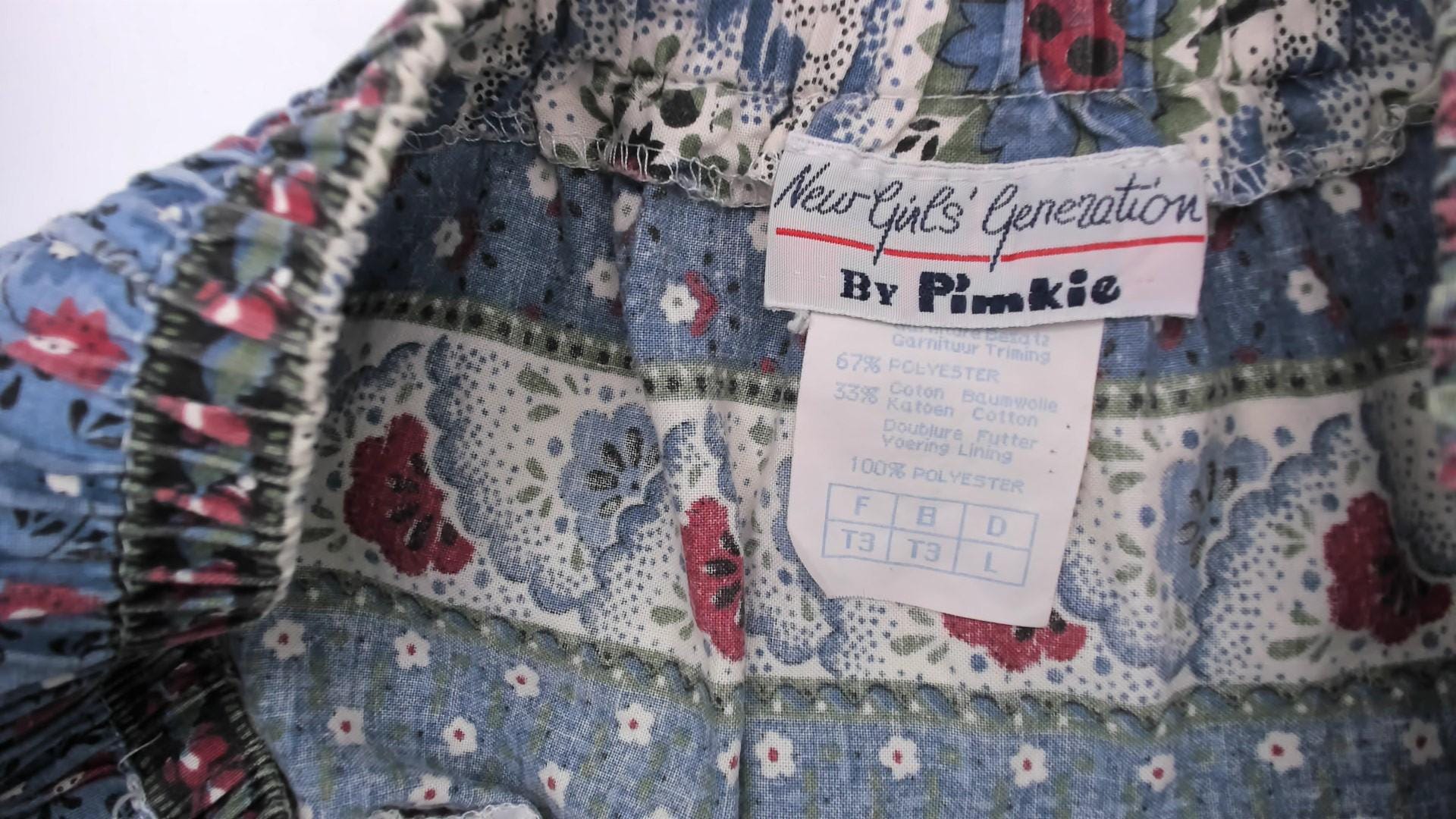 90s New Girls' Generation Tiered Prairie Skirt Blue Burgundy Floral Large L