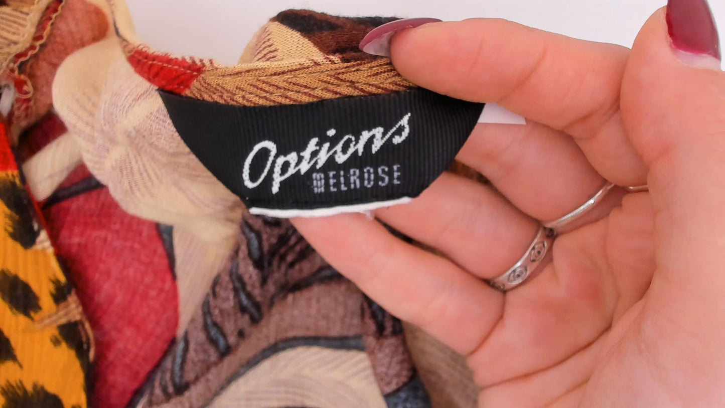 90s Options Melrose Tropical Leopard Button Blouse Tie Front Large L