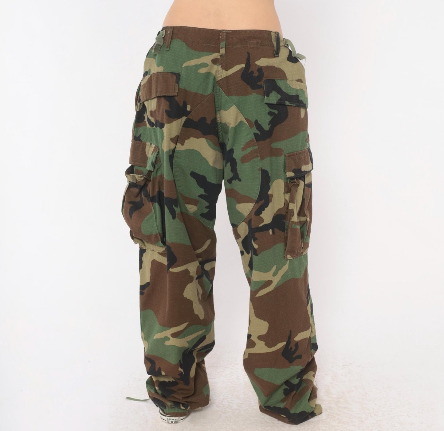 Y2K Woodland Camo Cargo Pants Olive Brown Ripstop Military BDU Large L