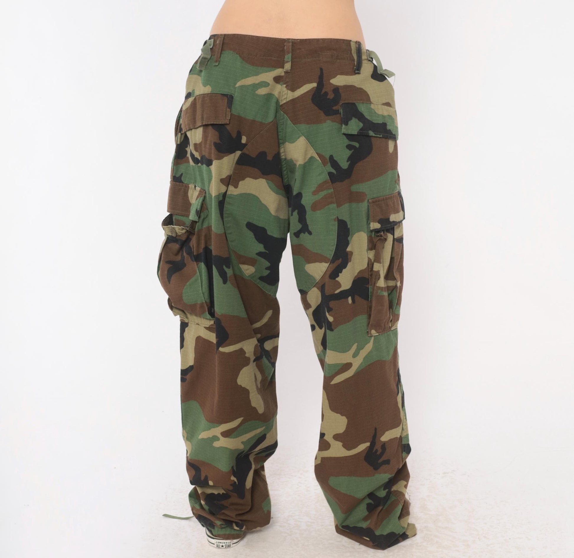 Y2K Woodland Camo Cargo Pants Olive Brown Ripstop Military BDU Large L