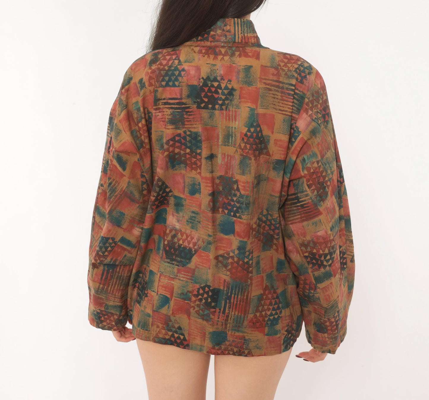 Y2K Abstract Geometric Blazer Shawl Collar Patchwork Rust Teal Medium M