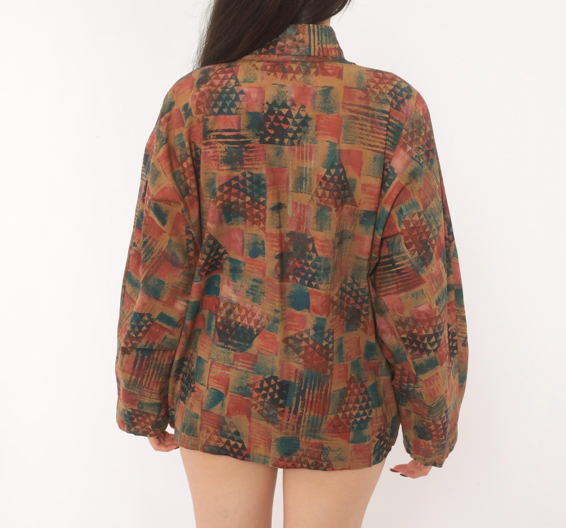 Y2K Abstract Geometric Blazer Shawl Collar Patchwork Rust Teal Medium M