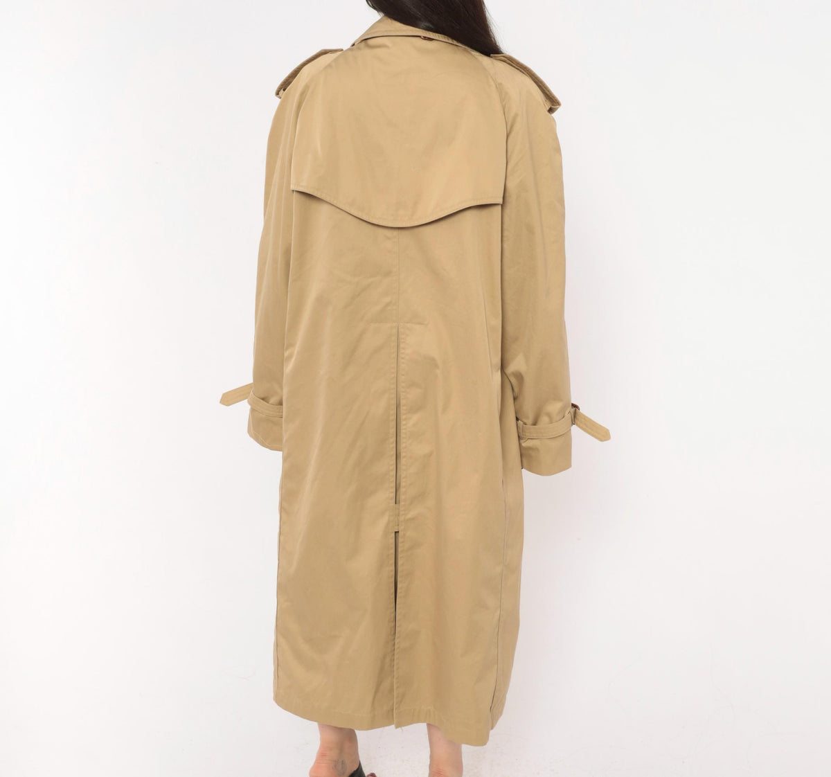 80s Tan Trench Coat Double Breasted Nova Check Lining Mens Medium