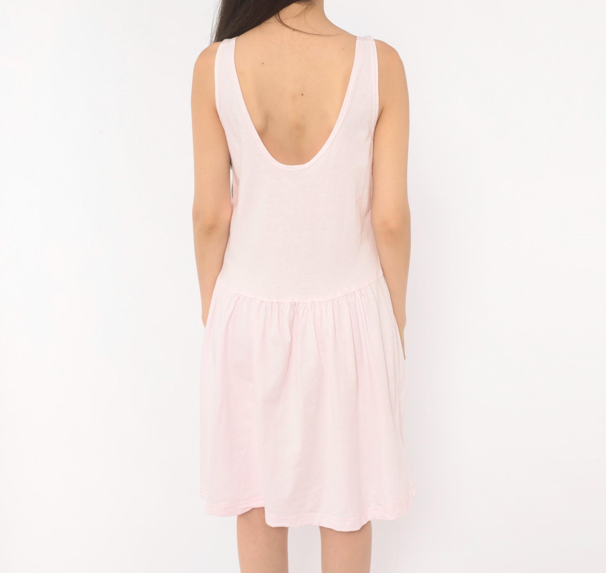 90s Cest Joti Blush Cotton Sundress Drop Waist Henley Neckline Small