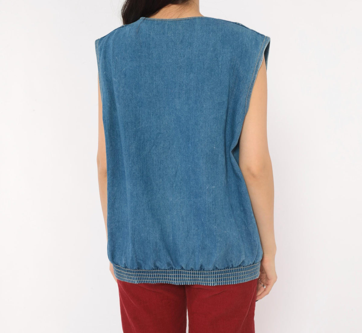 90s Juleigh Jean Denim Vest Blue Snap Button Sleeveless Large L