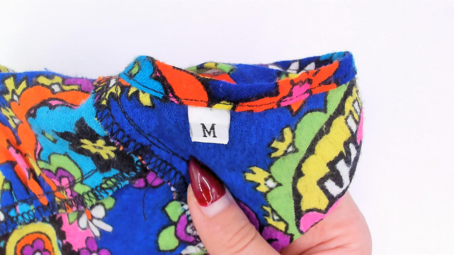 70s Psychedelic Floral Halter Crop Top Tie Back Backless Medium