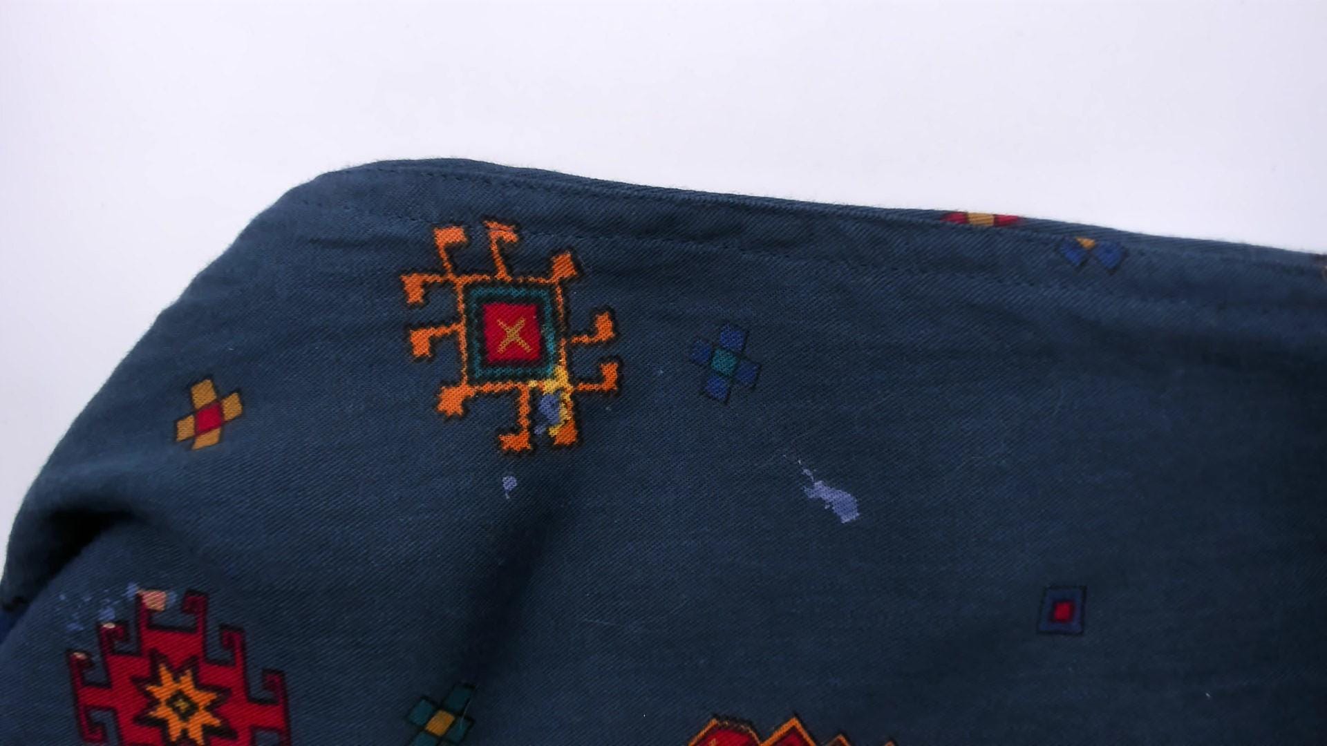 90s Liz Claiborne Geometric Folk Midi Dress Navy Button Front Extra Large XL