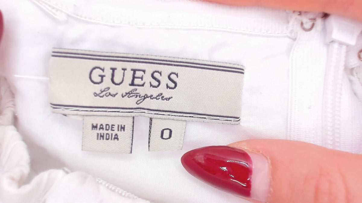 Y2K Guess White Lace Halter Mini Dress Eyelet Trim Sweetheart Neckline XXS