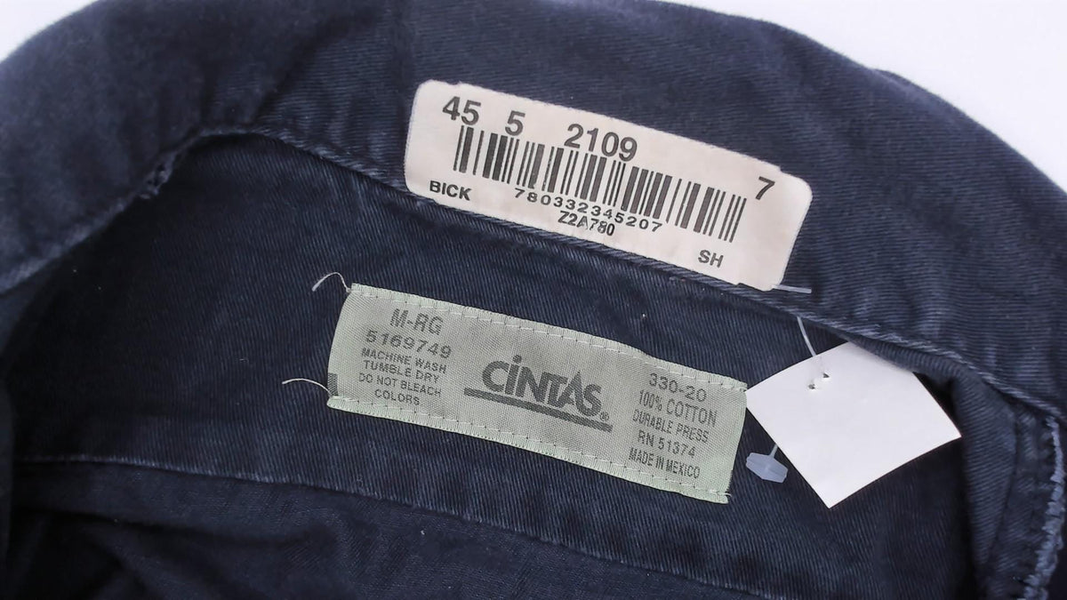 90s Cintas Navy Work Shirt Name Patch Button Front Medium