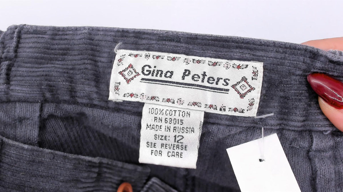 80s Gina Peters Charcoal Corduroy Midi Skirt Pleated High Waist Small
