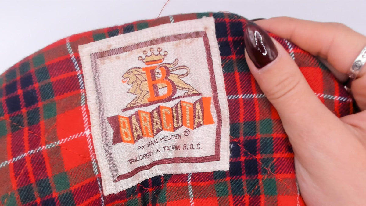 80s Baracuta Bomber Jacket Navy Blue Tartan Lining Medium
