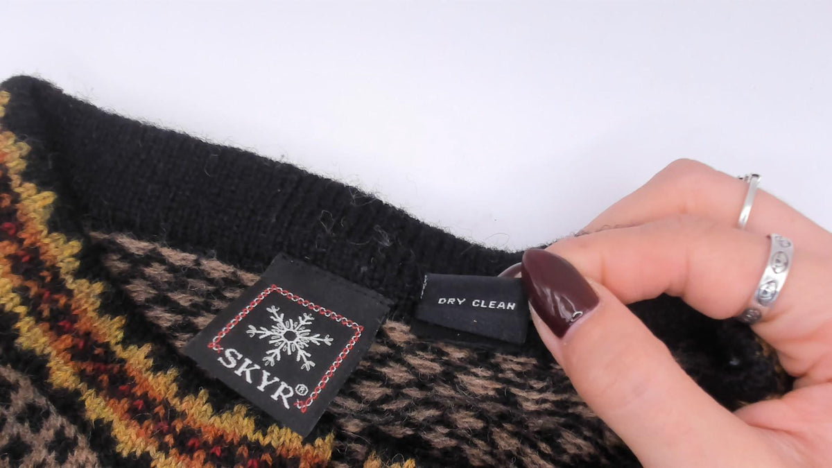 90s Skyr Wool Cardigan Black Tan Fair Isle Nordic Knit Small S