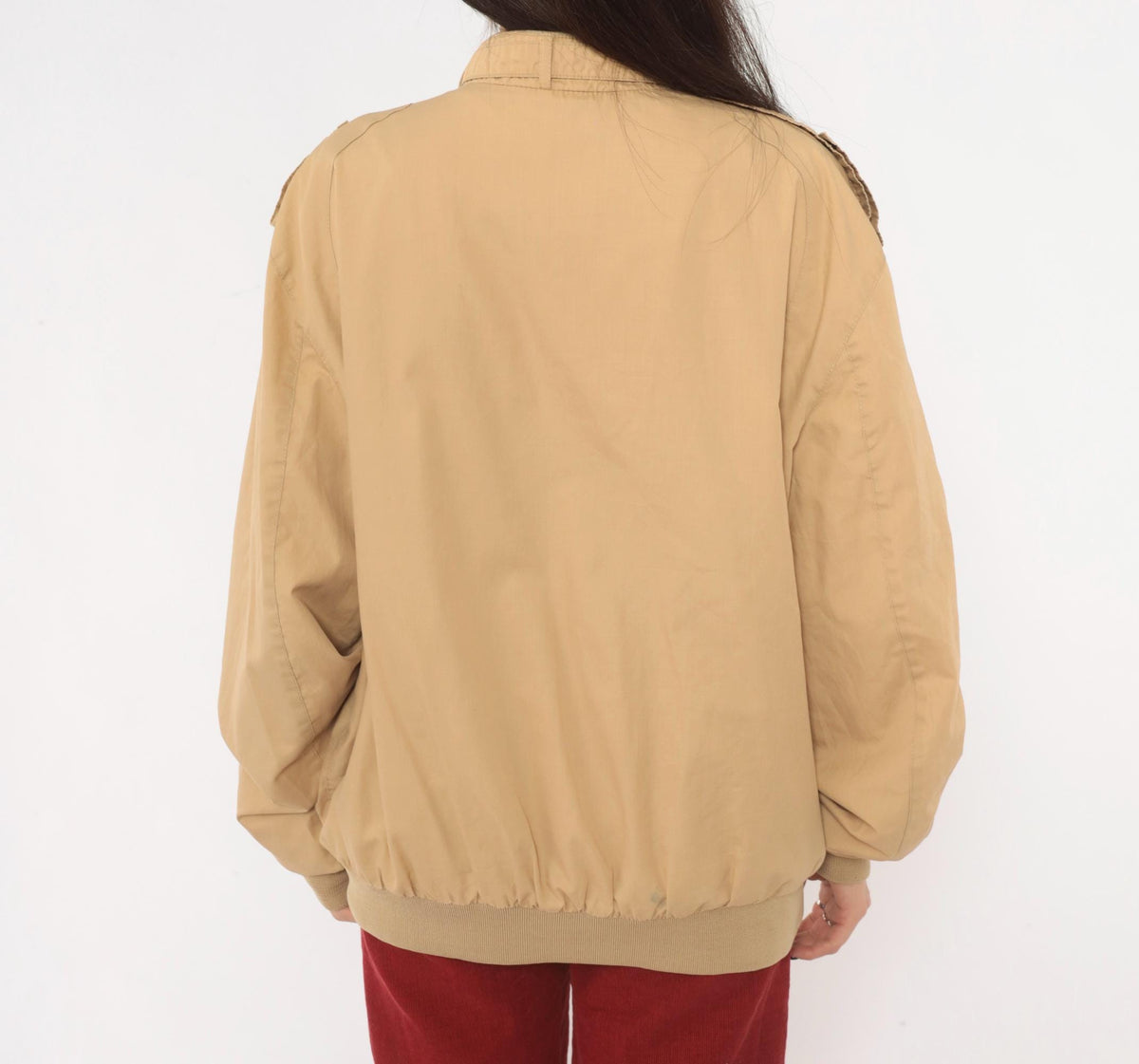 80s Members Only Bomber Jacket Beige Tan Snap Collar Raglan Extra Large