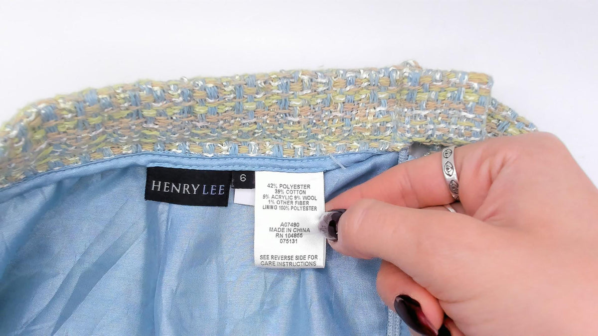 Y2K Green Tweed Midi Skirt Henry Lee Boucle High Waist Pencil Medium M