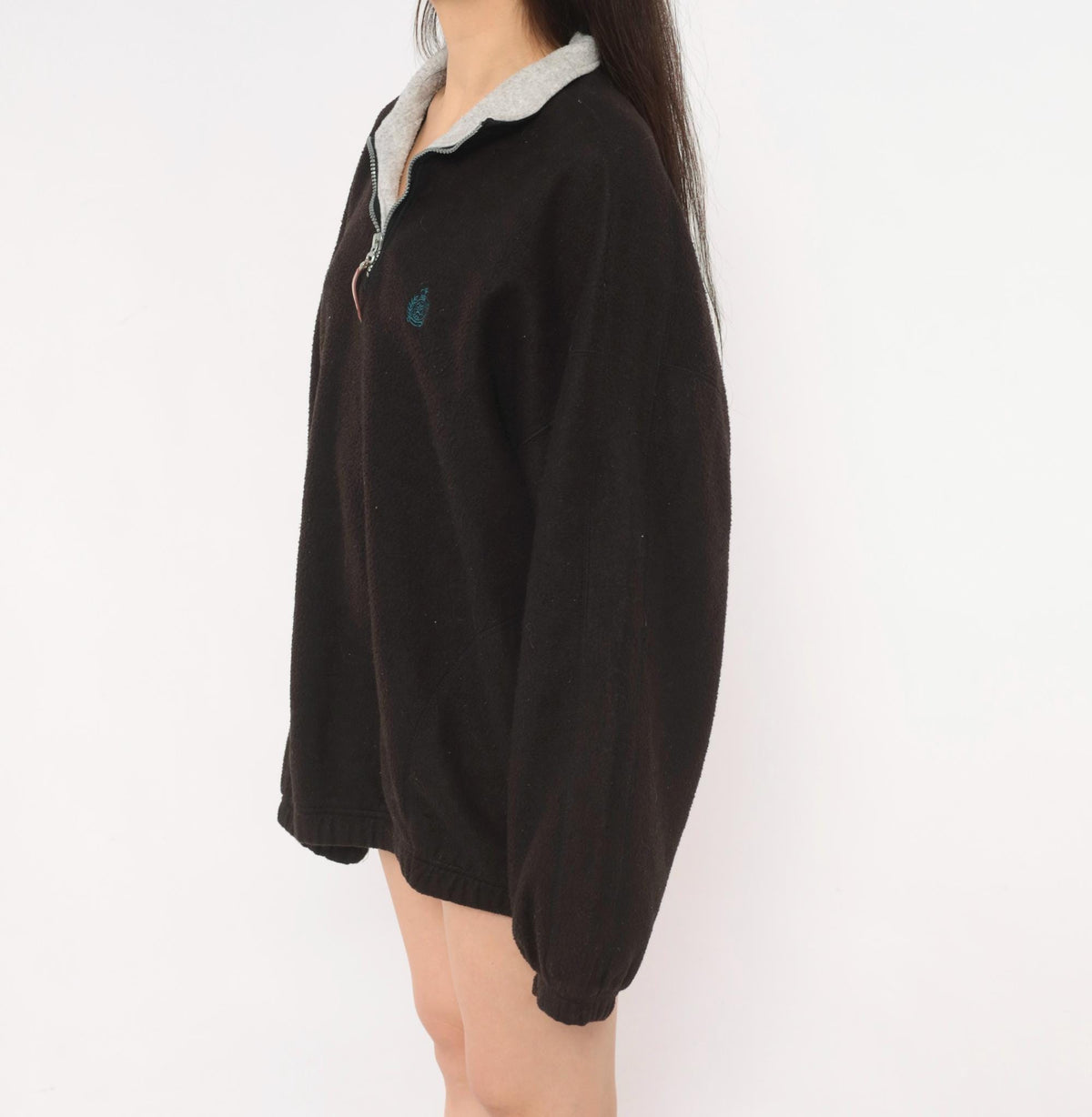 90s Snow Fleece Black Half Zip Pullover Grey Collar Raglan Extra Large XL