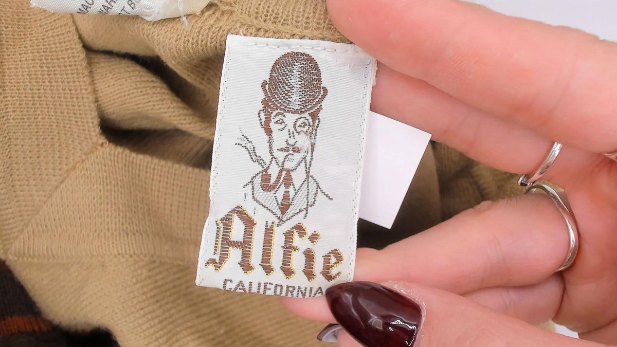 80s Alfie California Striped Polo Sweater Brown Tan Rust Medium