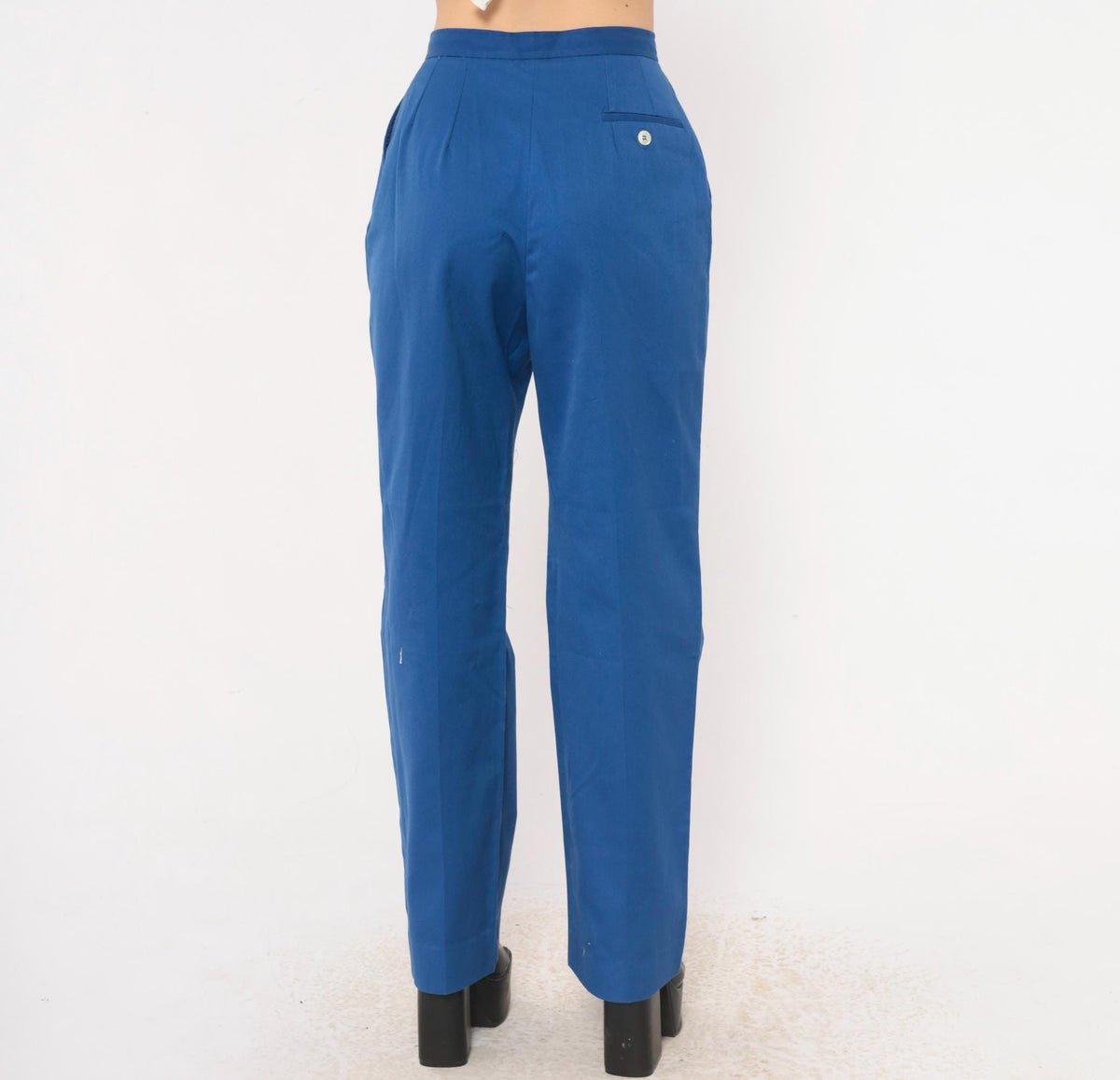 70s Evan-Picone Cobalt High-Waist Pleated Trousers Straight Leg Small S