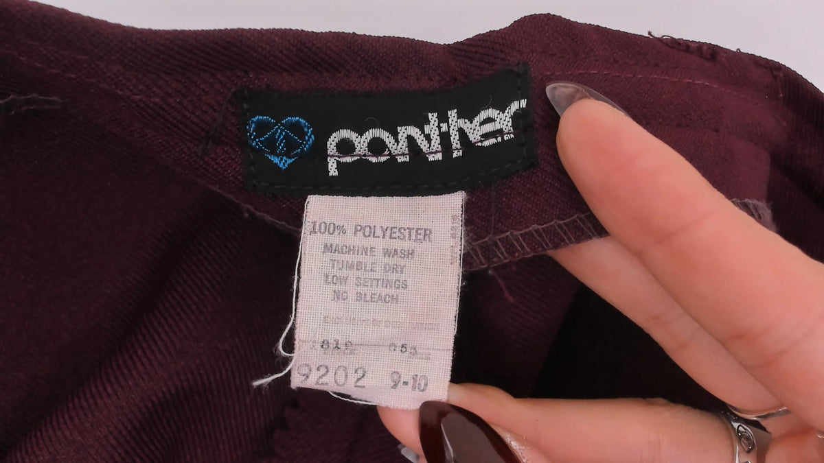 70s Panther Burgundy High-Waist Wide-Leg Trousers Disco Small S