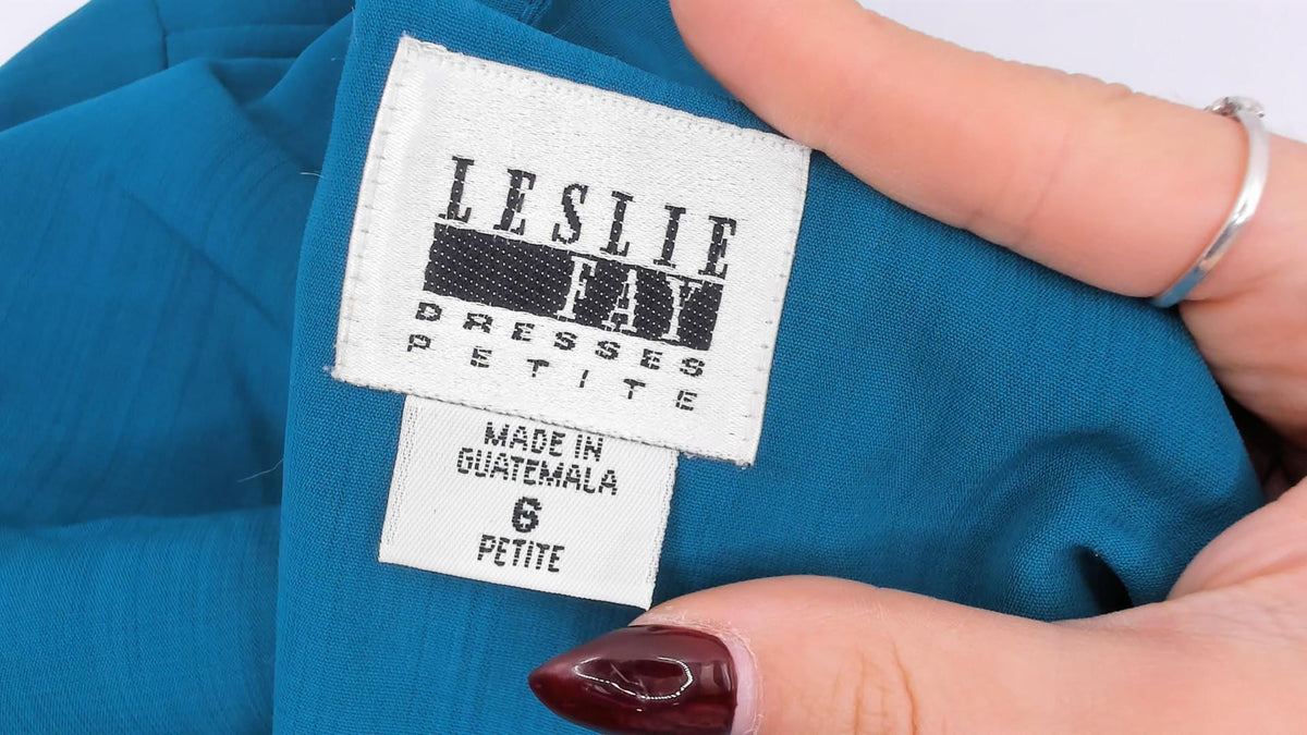 80s Leslie Fay Teal Pleated Midi Dress Shoulder Pads Accordion Skirt Small