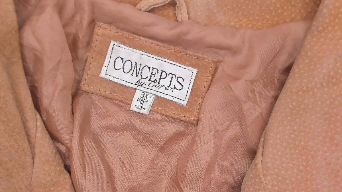 00s Concepts Tan Suede Jacket Belted Button Front Notched Collar Plus Size 3X