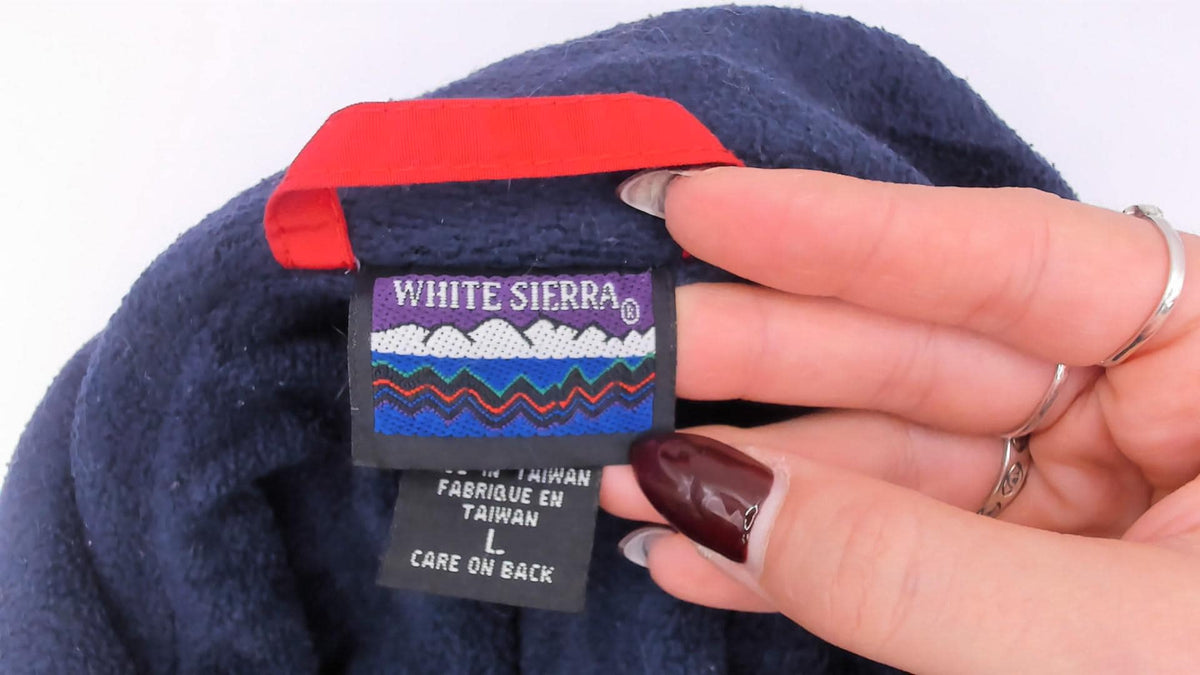 90s White Sierra Red Bomber Jacket Navy Fleece Lined Windbreaker Large L