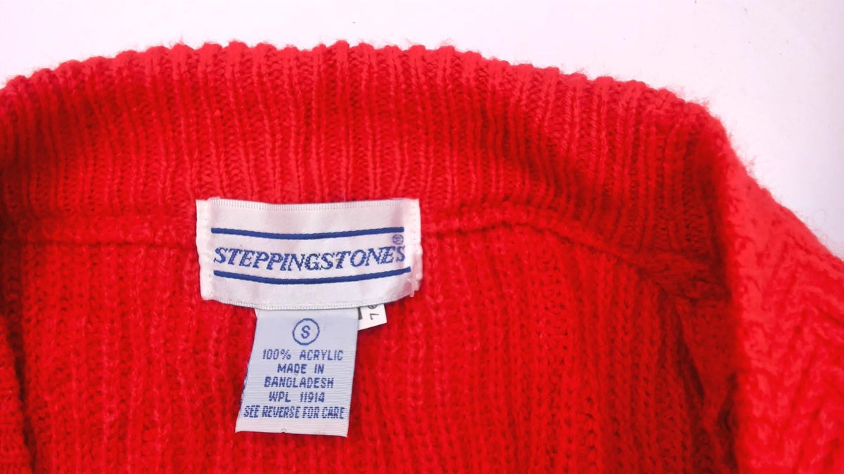 80s Steppingstones Red Chunky Knit Cardigan V-Neck Button Front Small