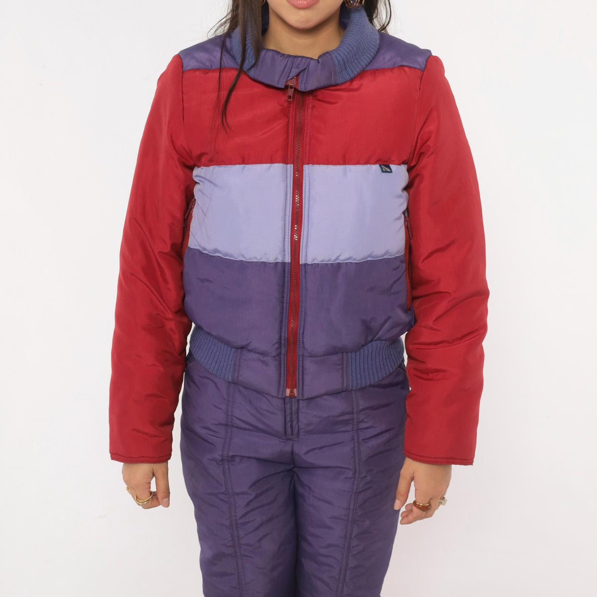 80s Serac Color Block Ski Jacket Purple Red Lavender Cropped Bomber Small S