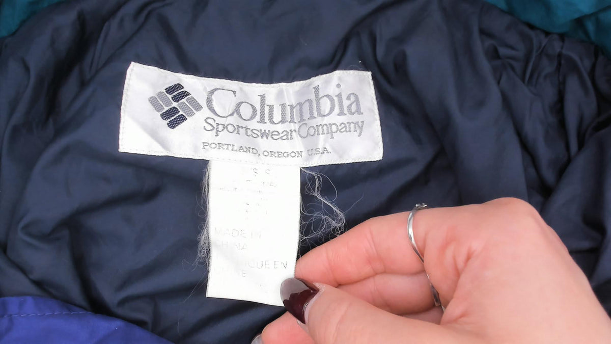 90s Columbia Anorak Navy Teal Purple Color Block Windbreaker Half Zip Small