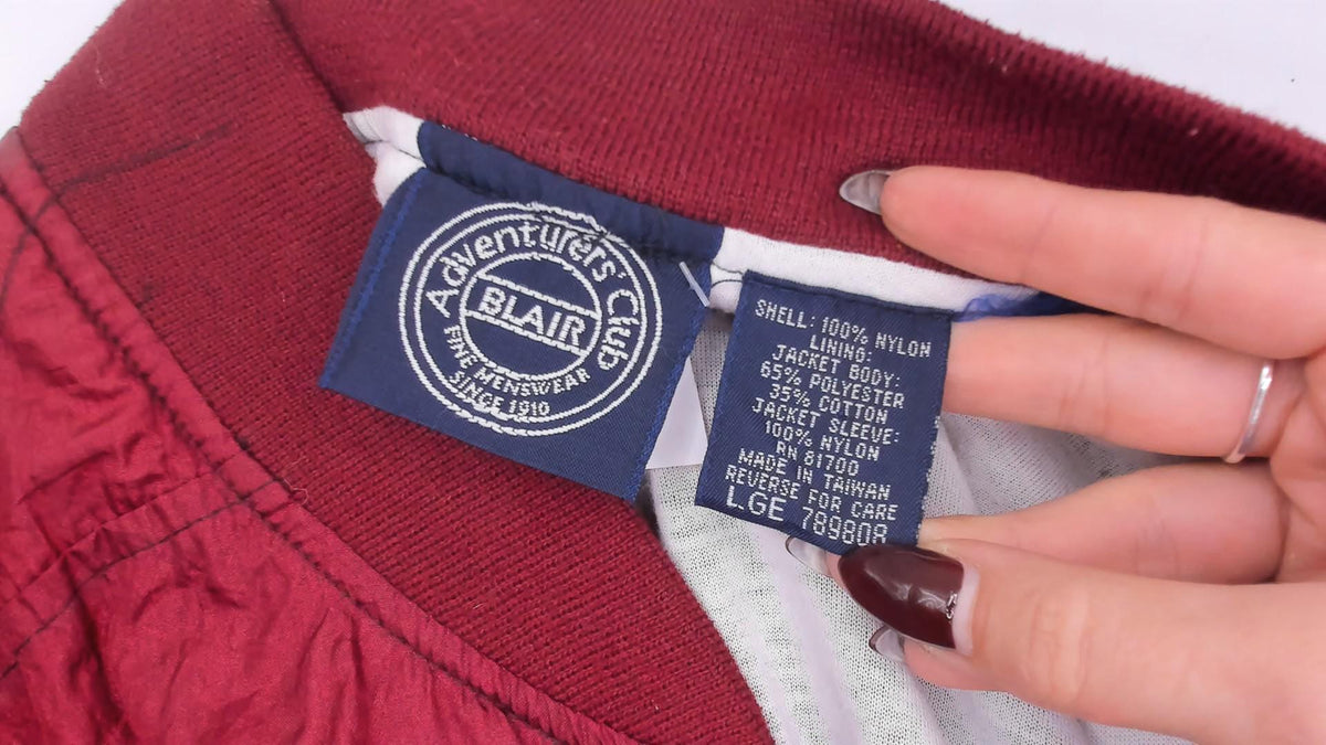 80s Burgundy Bomber Jacket Nylon Windbreaker Snap Collar Lined Large L