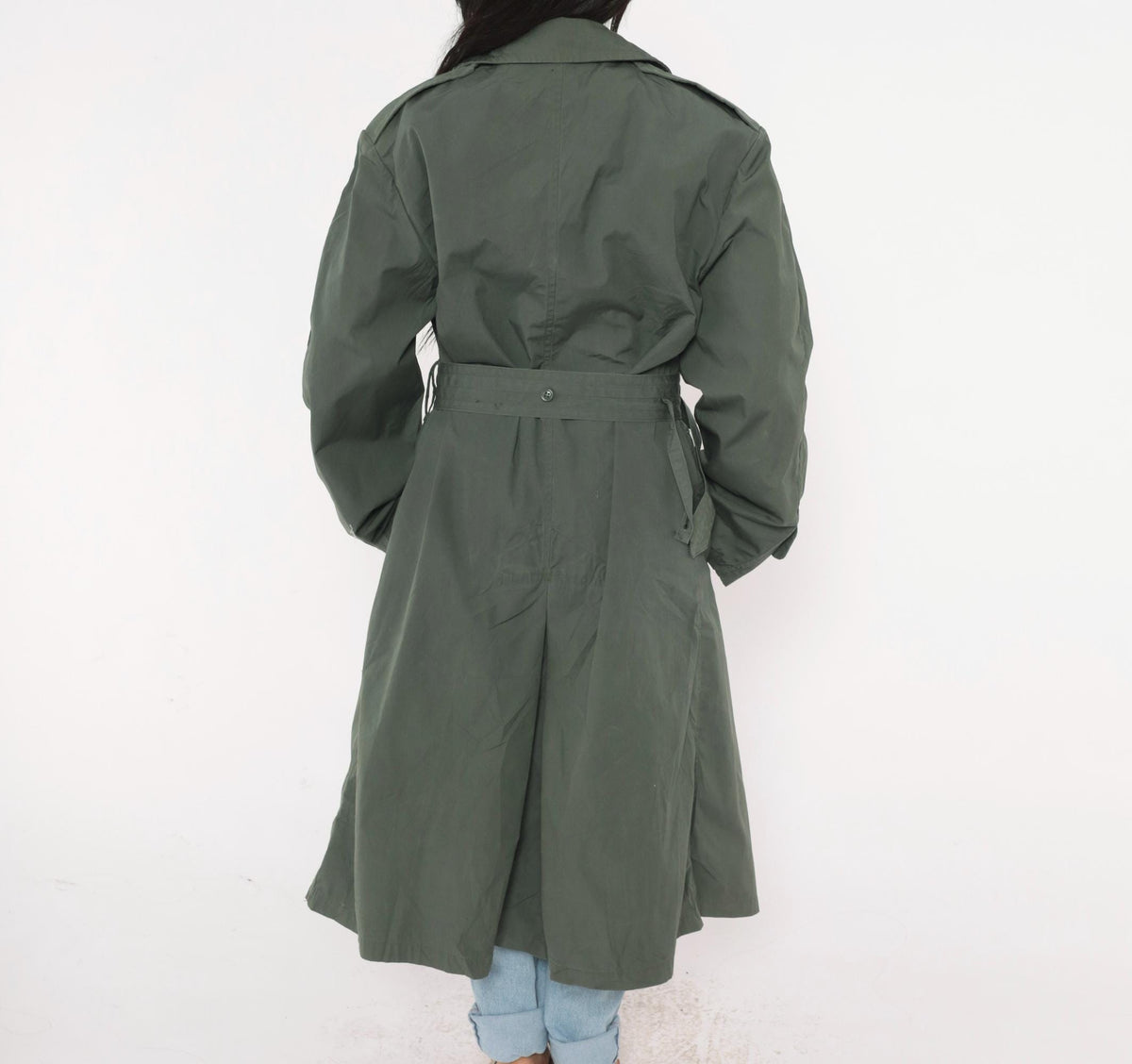 90s Military Trench Coat Grey Olive Double Breasted Long Jacket Medium
