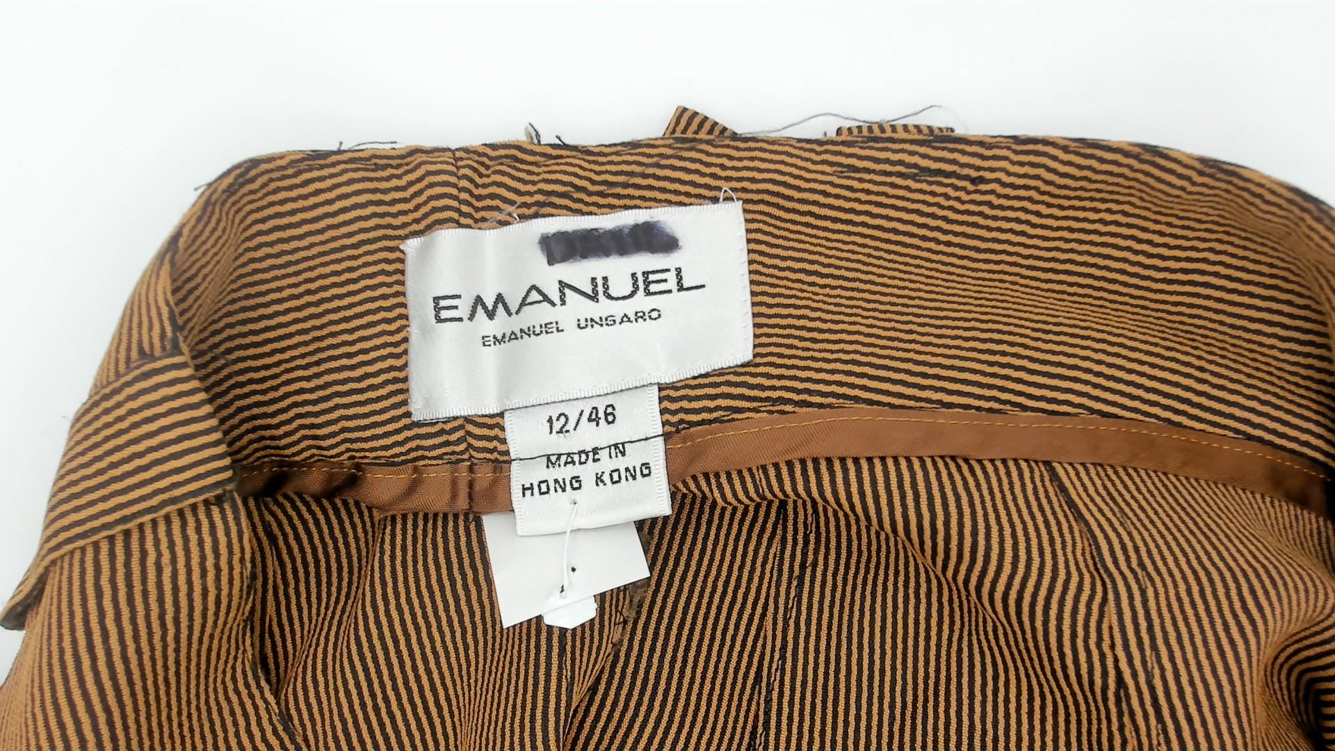 80s Emanuel Ungaro Pinstriped Trousers Brown Tan High Waist Pleated Medium