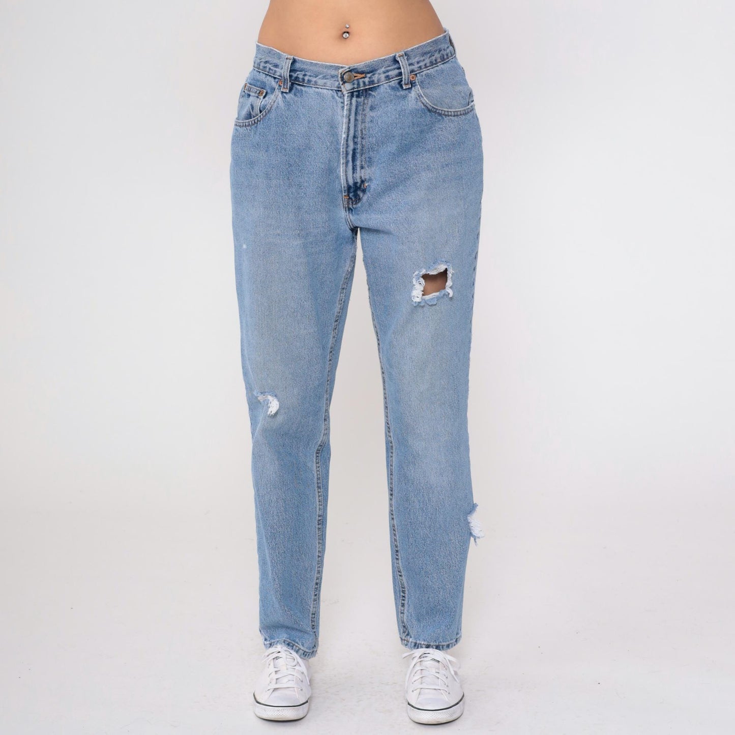 90s Old Navy Light Wash Distressed Jeans High Waist Straight Leg Medium